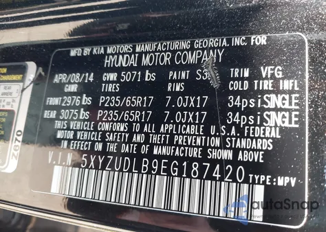 2014 Hyundai Santa Fe Sport 2.4L from USA, damaged, VIN 5XYZUDLB9EG187420